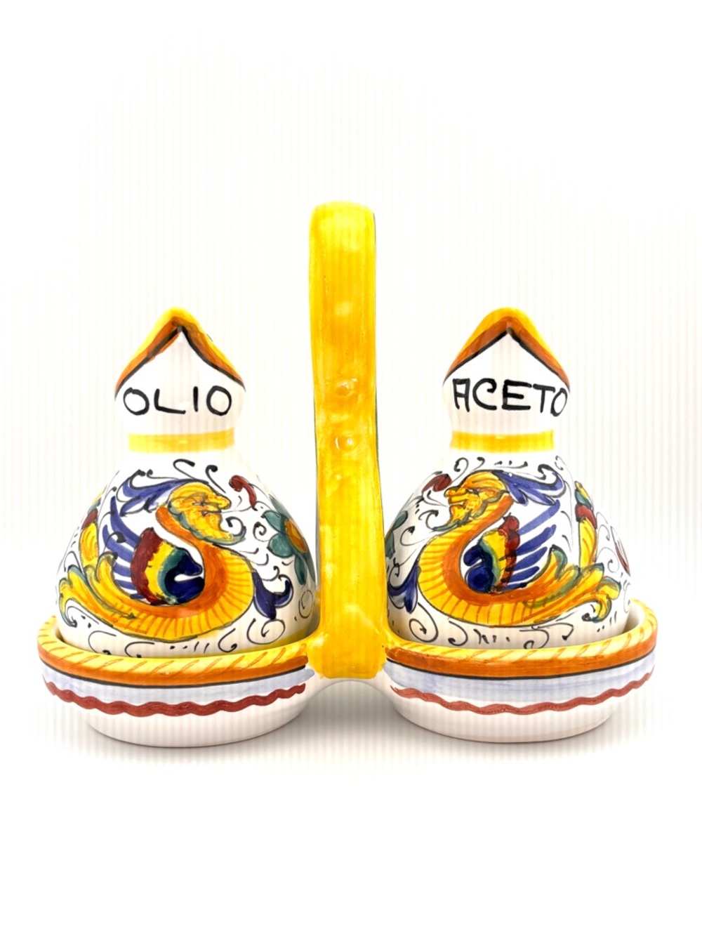 Deruta Raffaellesco Ceramic Oil & Vinegar Cruet Set Made In Italy